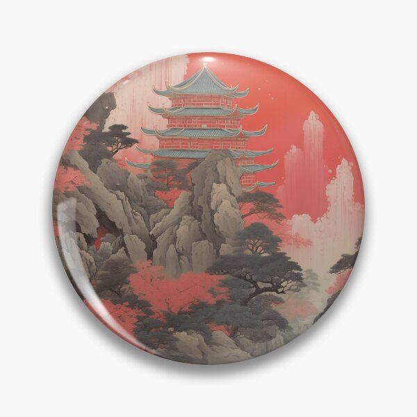 Item preview, Vintage Asian Japanese Nature Landscape with Cherry Blossoms and Mountain Landscape with Asian Architecture designed and sold by Je-we.