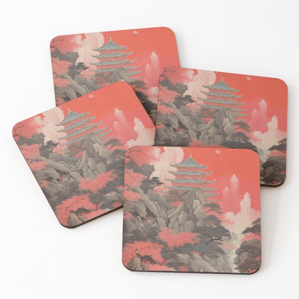 Item preview, Vintage Asian Japanese Nature Landscape with Cherry Blossoms and Mountain Landscape with Asian Architecture designed and sold by Je-we.