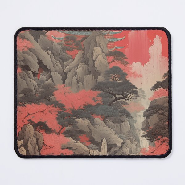 Item preview, Vintage Asian Japanese Nature Landscape with Cherry Blossoms and Mountain Landscape with Asian Architecture designed and sold by Je-we.