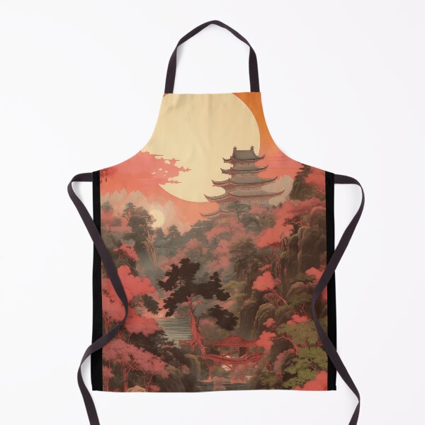 Item preview, Vintage Asian Japanese Nature Landscape with Cherry Blossoms and Mountain Landscape with Asian Architecture and River designed and sold by Je-we.