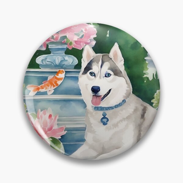 Item preview, Husky and a flying fish, whimsical watercolor painting designed and sold by SophieClimaArt.