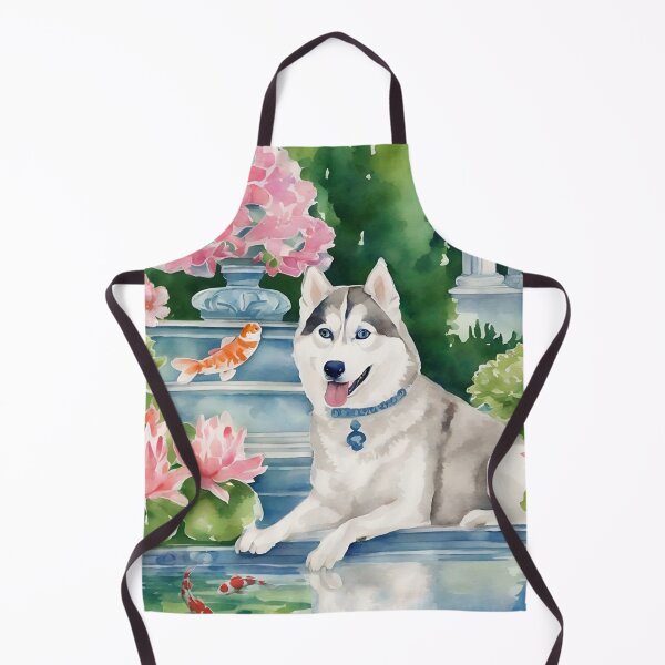 Item preview, Husky and a flying fish, whimsical watercolor painting designed and sold by SophieClimaArt.