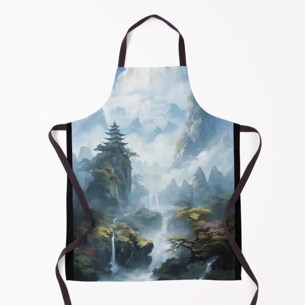 Item preview, Asian Japanese Nature Landscape with Waterfalls and Mountain Landscape with Asian Architecture and River designed and sold by Je-we.