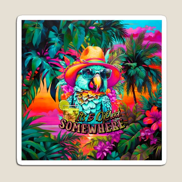 Item preview, It's 5 o'clock somewhere Tropical Parrot Cocktail Sunset designed and sold by MindWave THC.