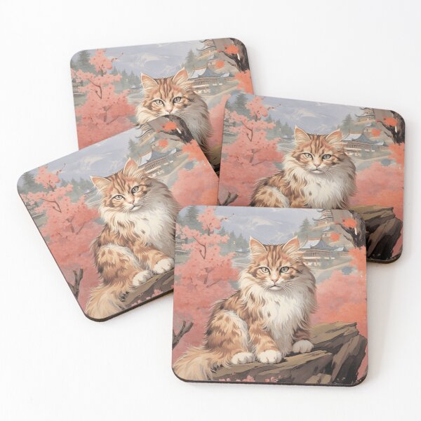 Item preview, Vintage Japanese Landscape with Traditional Asian Architecture and a Fluffy Cat designed and sold by Je-we.