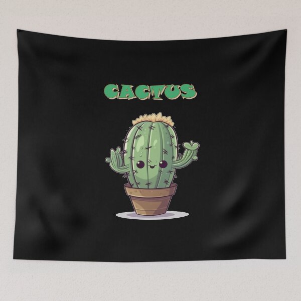 Aperçu de l'œuvre Joyeux cactus Kawaii avec texte "Cactus" créée et vendue par KawaiiArtStyle.