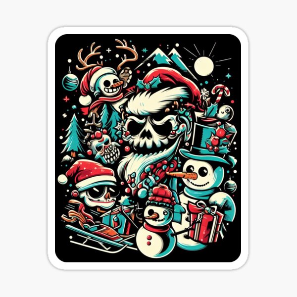 Santa Skull Christmas Night: Festive Winter Wonderland Sticker