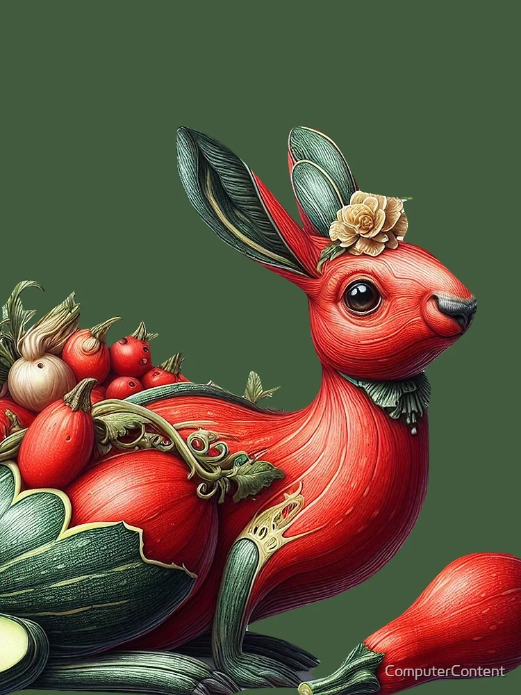 Thumbnail 4 of 4, Graphic T-Shirt, Red Zucchini Rabbit designed and sold by ComputerContent.