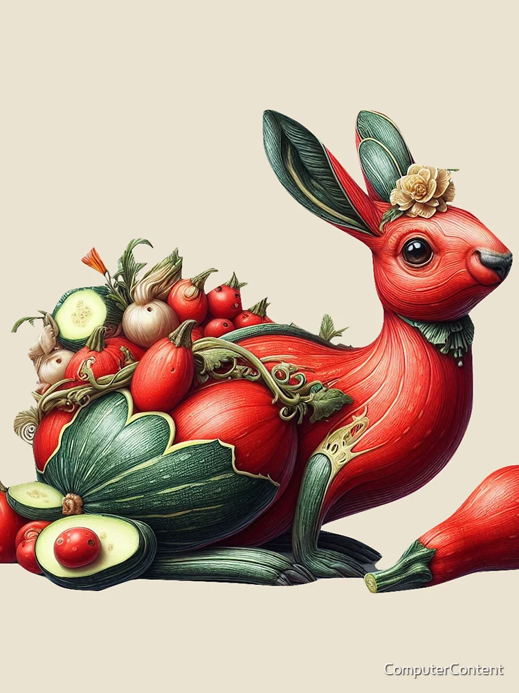 Thumbnail 4 of 4, Relaxed T-Shirt, Red Zucchini Rabbit designed and sold by ComputerContent.