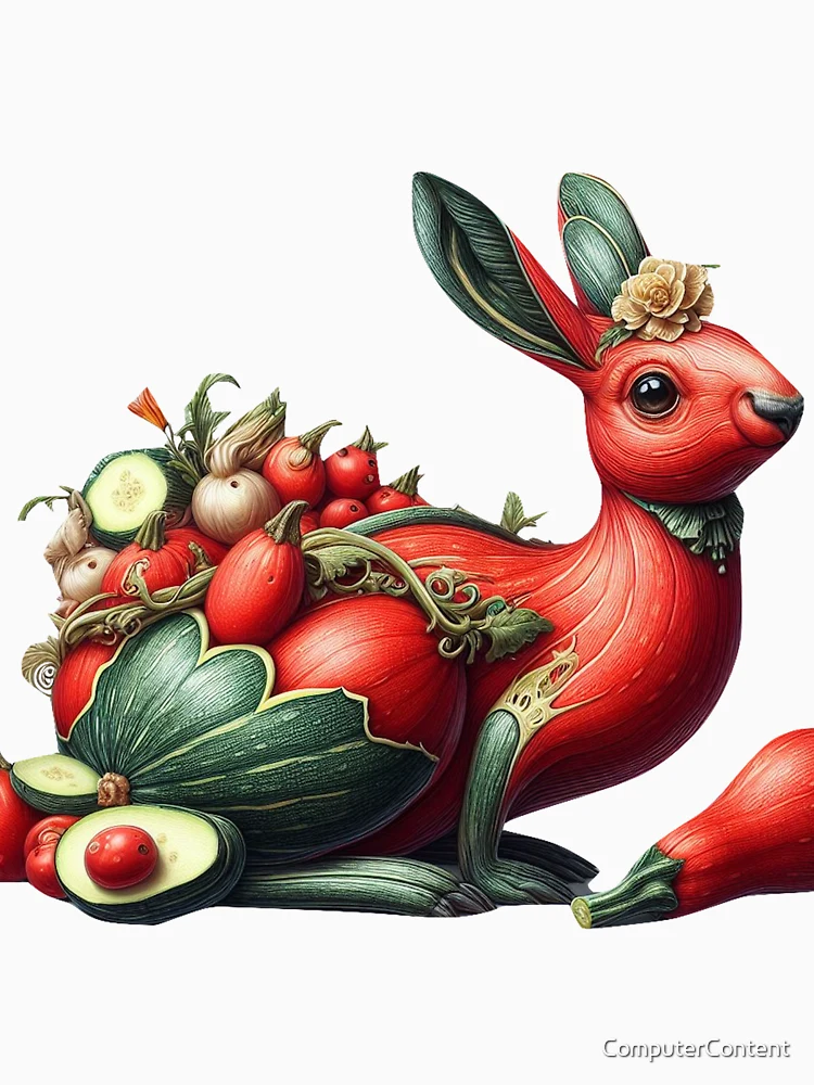 Aperçu 7 sur 7. T-shirt classique avec l'œuvre Lapin Courgettes Rouges créée et vendue par ComputerContent.