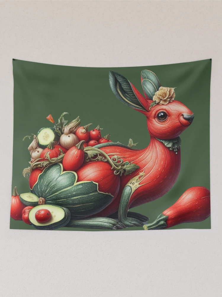 Thumbnail 2 of 3, Tapestry, Red Zucchini Rabbit designed and sold by ComputerContent.