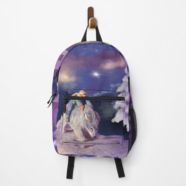 Item preview, “Christmas miracle” of the rider on the wolf in the snowy forest with a starry sky designed and sold by Azasart.