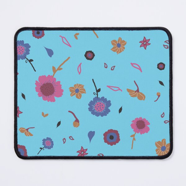 Item preview, Flowers and leaves in pink, blue and coffee a on blue background. designed and sold by mkakaire.