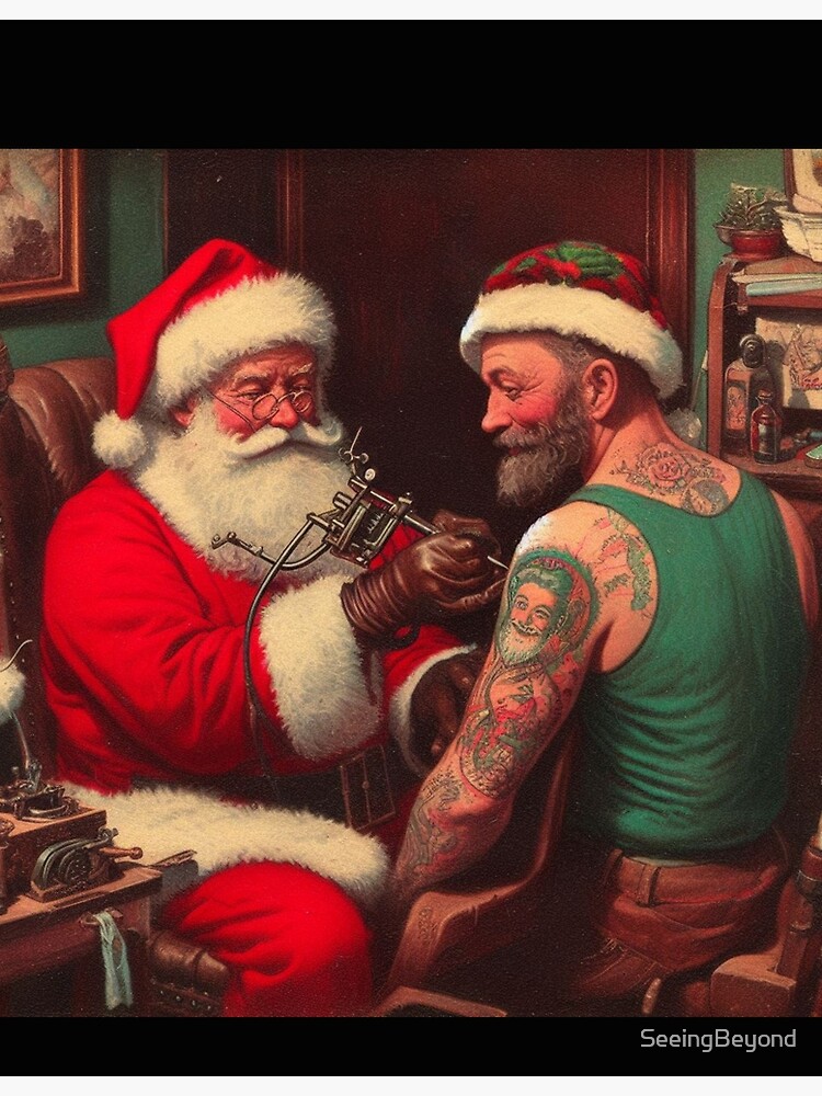 Santa clause tattoo artist  Greeting Card for Sale by SeeingBeyond