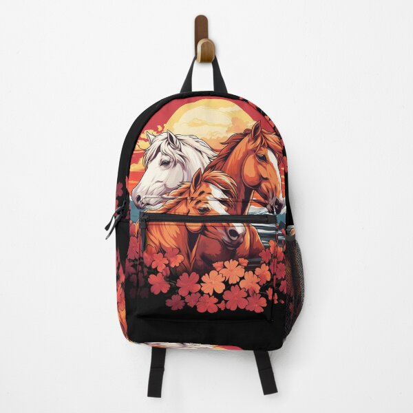Item preview, Three Wild Horses In Nature At Sunset Floral Illustration designed and sold by NBSStore.
