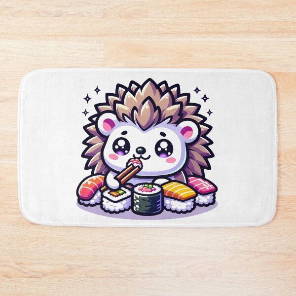 Item preview, Cute Kawaii Hedgehog Enjoying Sushi - Adorable Foodie Artwork designed and sold by PuffPuffPrint.
