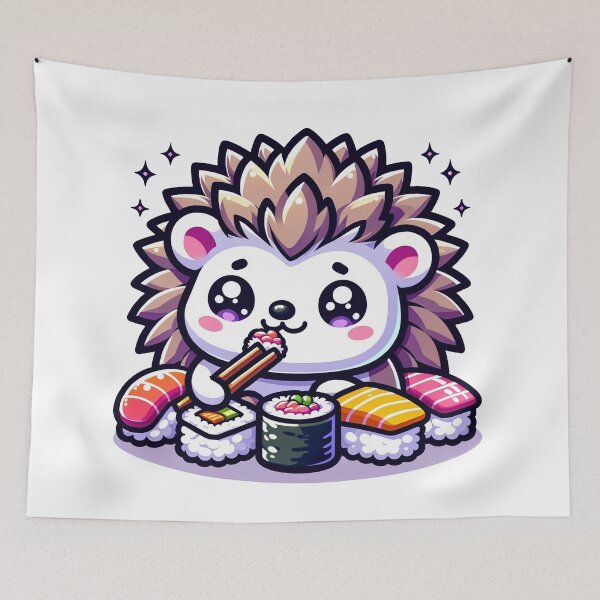 Item preview, Cute Kawaii Hedgehog Enjoying Sushi - Adorable Foodie Artwork designed and sold by PuffPuffPrint.