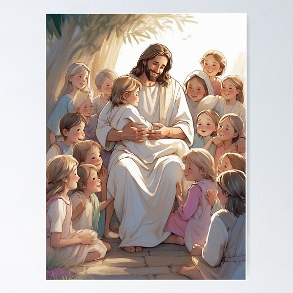 Item preview, Christian Art Decor of Jesus and Children - Catholic designed and sold by HeavenArtStudio.