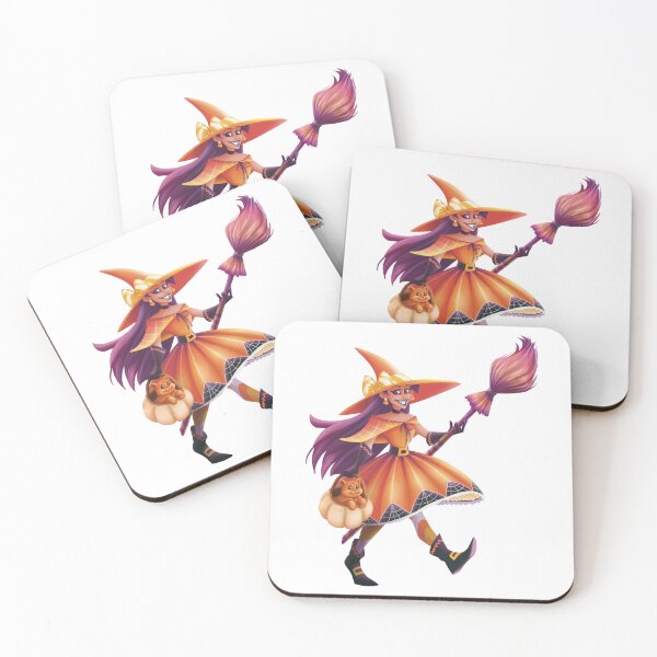 Item preview, Witch with her magic broom and her orange cat in a pumpkin designed and sold by daurway.