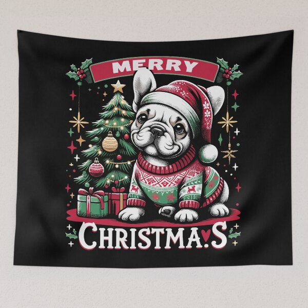 Item preview, French Bulldog Merry Christmas - Festive Frenchie in Santa Hat Holiday Design designed and sold by Jurady.
