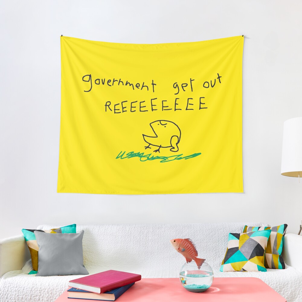 Government get out REEEEEEE - Libertarian No Step on Snek Snekright Don&#39;t Tread on Me style Frog Memes yellow HD HIGH QUALITY ONLINE STORE Tapestry