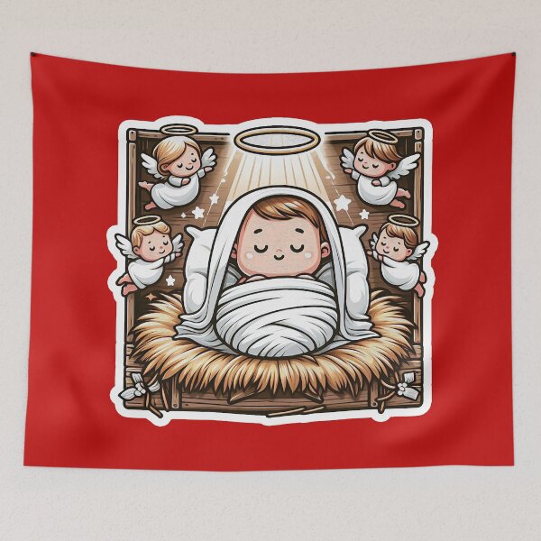 Item preview, Newborn King Jesus Manger Angels Good News designed and sold by plushism.