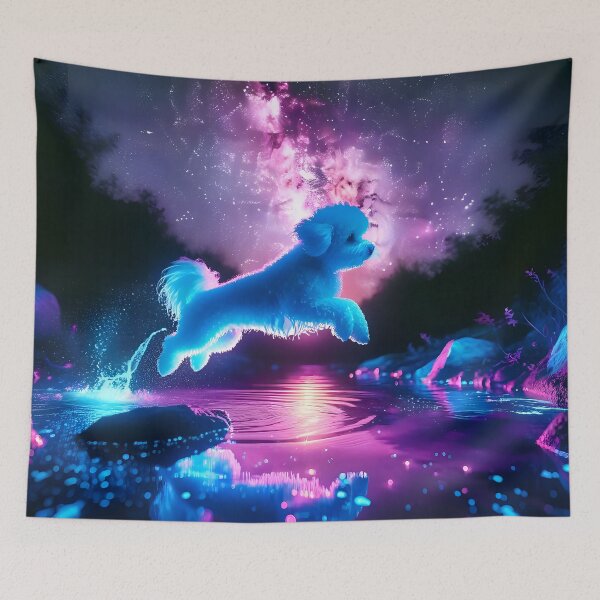 Item preview, Blacklight Style Bichon Frise Luminous Leap - Fluffy Glow Art designed and sold by Matt's Artificial Nature.