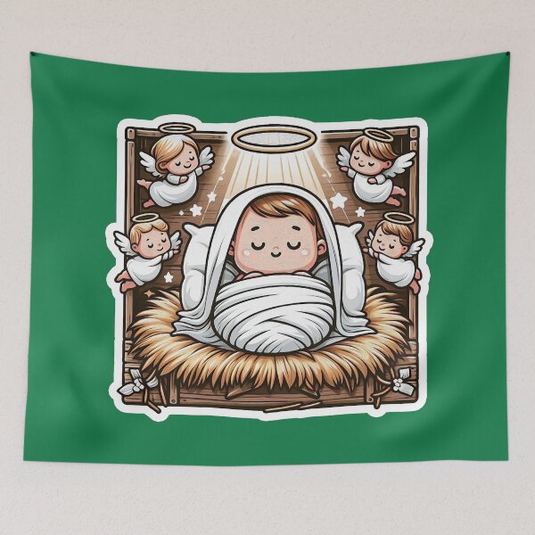 Item preview, Newborn King Jesus Manger Angels Good News designed and sold by plushism.