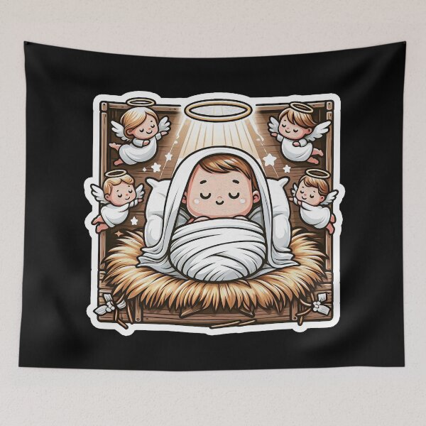 Item preview, Newborn King Jesus Manger Angels Good News designed and sold by plushism.
