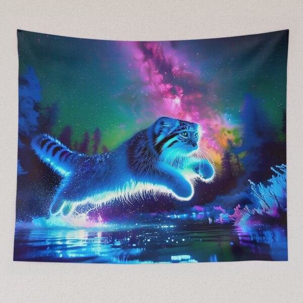 Item preview, Blacklight Style Pallas Cat Luminous Leap - Mystical Feline Art designed and sold by Matt's Artificial Nature.