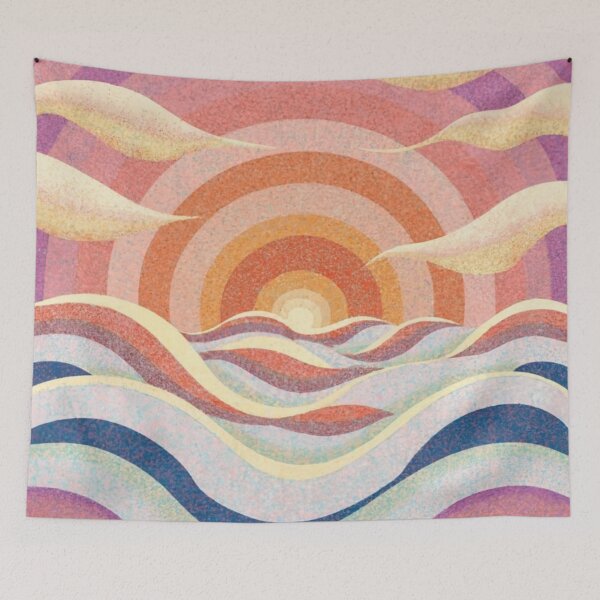 Item preview, Chalk paster drawing of sunset over waves designed and sold by GrinGalore.