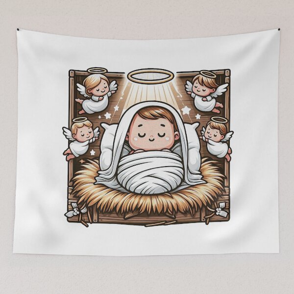 Item preview, Newborn King Jesus Manger Angels Good News designed and sold by plushism.