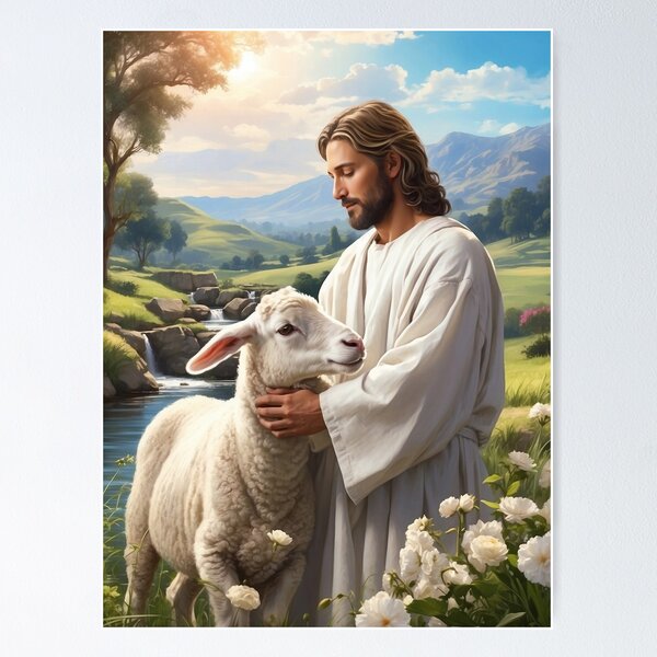 Item preview, Christian Art: A Timeless Canvas Wall Art of Jesus and Lamb designed and sold by HeavenArtStudio.