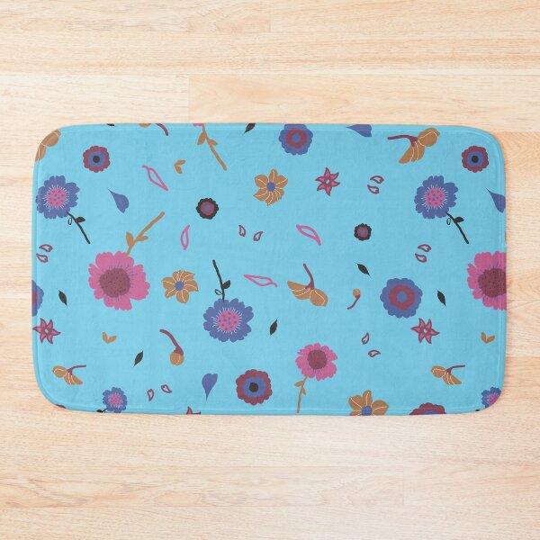 Item preview, Flowers and leaves in pink, blue and coffee a on blue background. designed and sold by mkakaire.