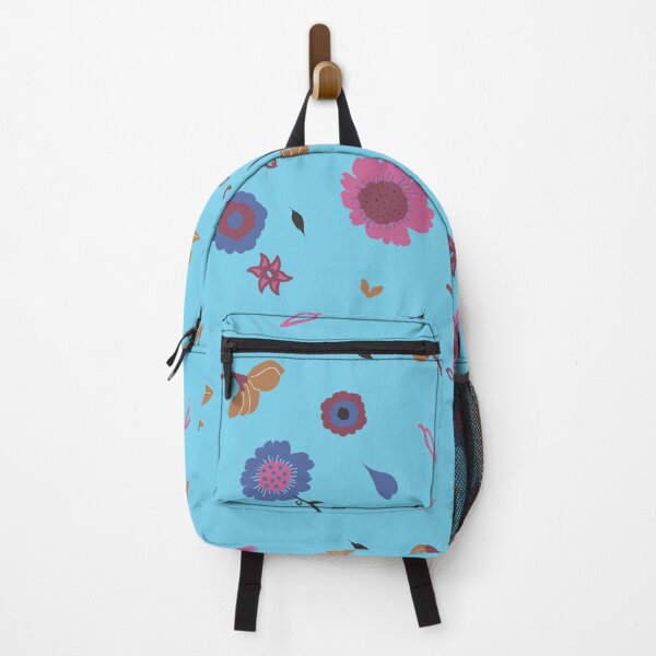 Item preview, Flowers and leaves in pink, blue and coffee a on blue background. designed and sold by mkakaire.