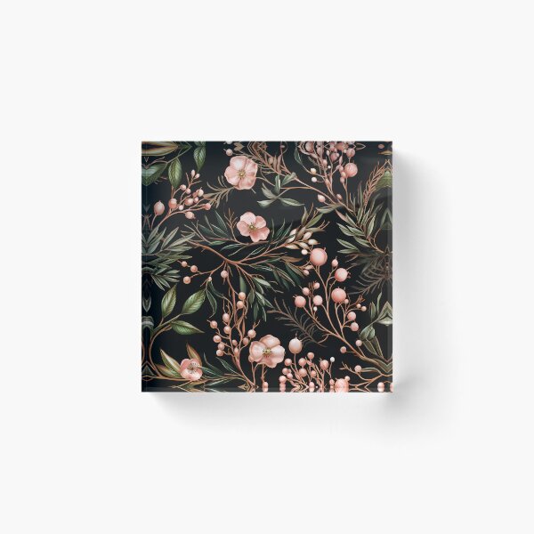 Item preview, Rose Gold Dark Botanical Night Garden - Mystical Florals in Pink designed and sold by ThreeHaresMedia.