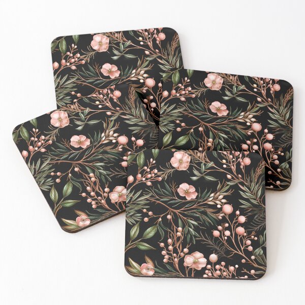 Item preview, Rose Gold Dark Botanical Night Garden - Mystical Florals in Pink designed and sold by ThreeHaresMedia.