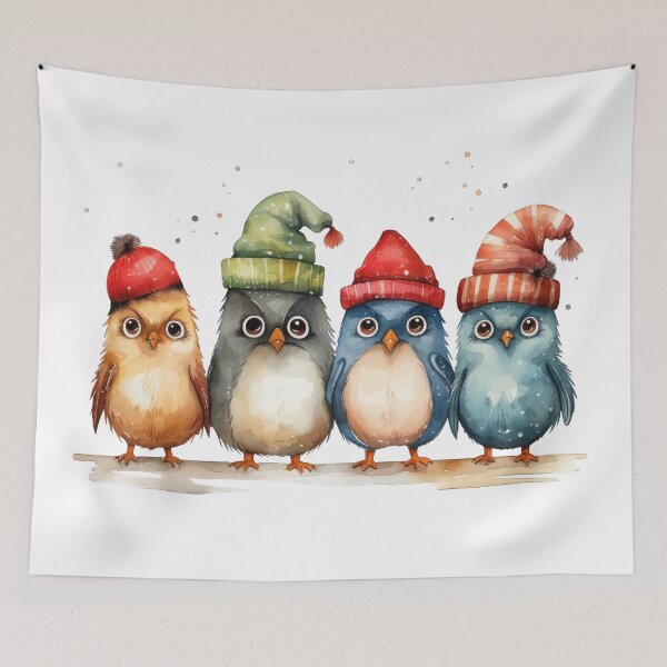 Item preview, Winter Ready Quirky Grumpy Birds Cute Watercolor Chill Vibes  designed and sold by InkwaveDesigns.