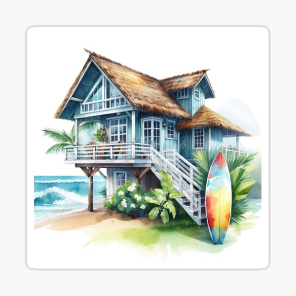 Item preview, Watercolor - Paradise Surfer's House in Hawaii designed and sold by coeurdelion50.