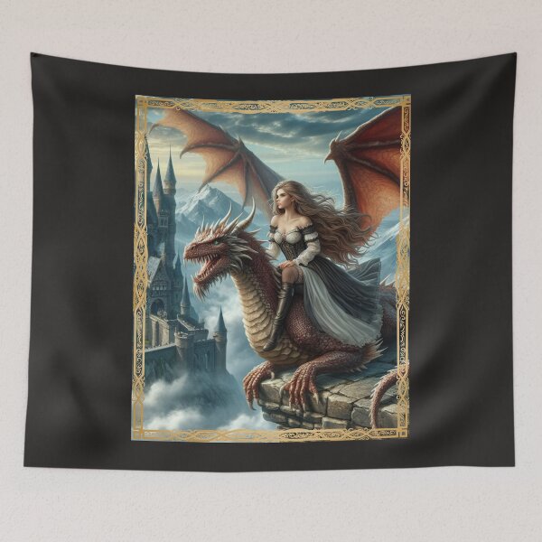 Item preview, Beautiful maiden riding a dragon  designed and sold by SeeingBeyond.