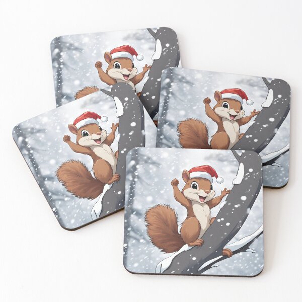 Item preview, Christmas Squirrel With Santa Hat in Tree Snowy designed and sold by kiliteh.