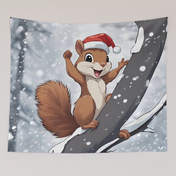 Item preview, Christmas Squirrel With Santa Hat in Tree Snowy designed and sold by kiliteh.