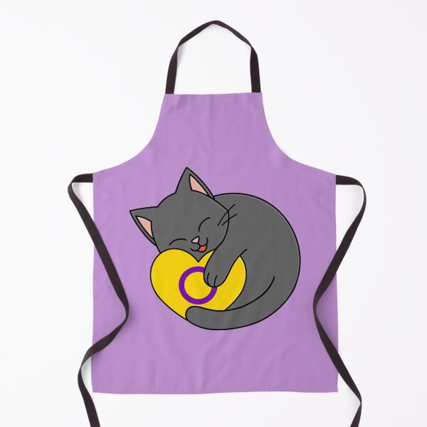 Item preview, Lindo gato negro feliz sosteniendo un corazón con bandera intersexual designed and sold by AroAxel.