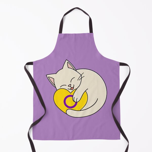 Item preview, Lindo gato blanco feliz sosteniendo un corazón con bandera intersexual designed and sold by AroAxel.
