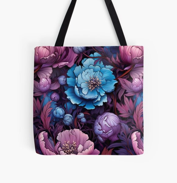 Floral pattern of blue and pink peonies. All Over Print Tote Bag
