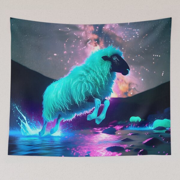 Item preview, Blacklight Style Shaggy Sheep Luminous Leap - Whimsical Animal Art designed and sold by Matt's Artificial Nature.