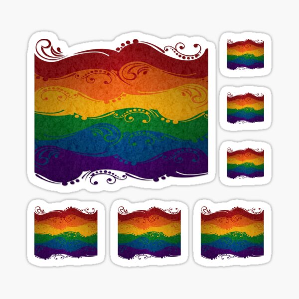 Fancy Swooped and Swirled LGBTQ Pride Rainbow Flag Background Sticker