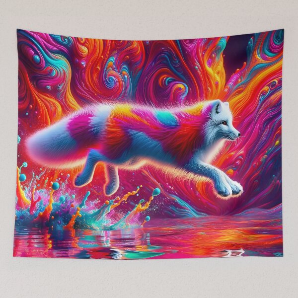 Item preview, Psychedelic Arctic Fox Leap - Vivid Tundra Art designed and sold by Matt's Artificial Nature.
