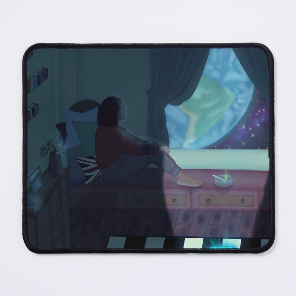 Item preview, Woman relaxing, looking at planet earth and watching the universe pass-by. designed and sold by RedKite-.