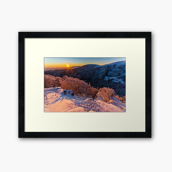 Lever de soleil depuis les Trois Fours en hiver Impression encadrée